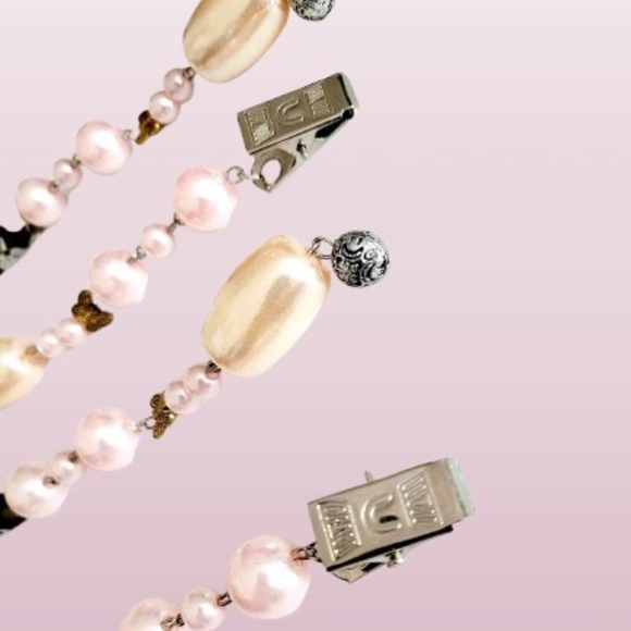 Silver Metal Faux Pink & Ivory Pearls With Accents Table Cloth End Weights 4pcs - Picture 1 of 6